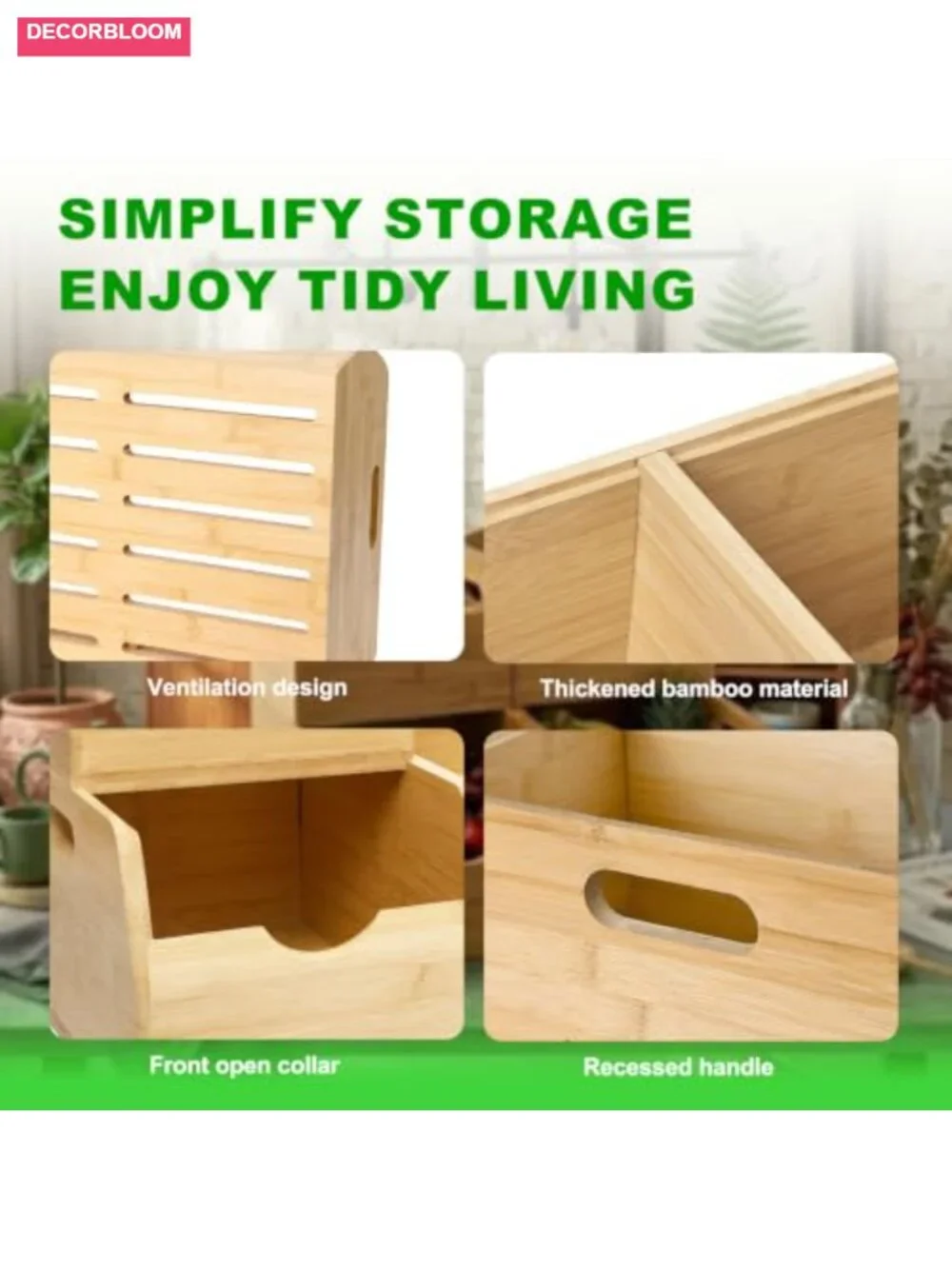 Bamboo Stackable Pantry Storage Bins Produce Baskets Set Kitchen Organizer